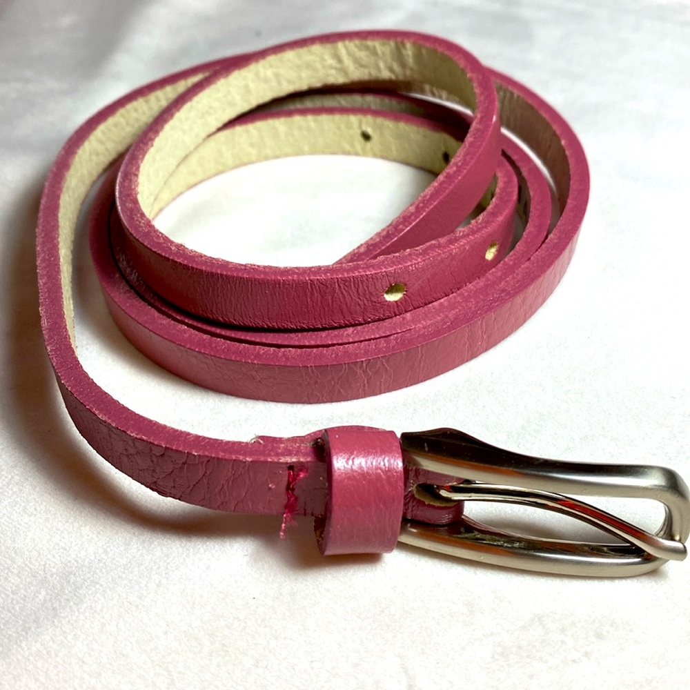 Skinny pink leather belt 30-33"